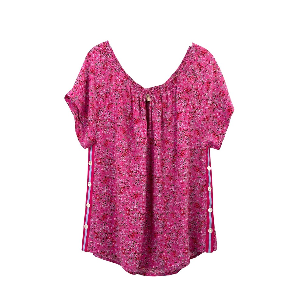 Rungolee ditsy floral silk short sleeve blouse top Size S pink